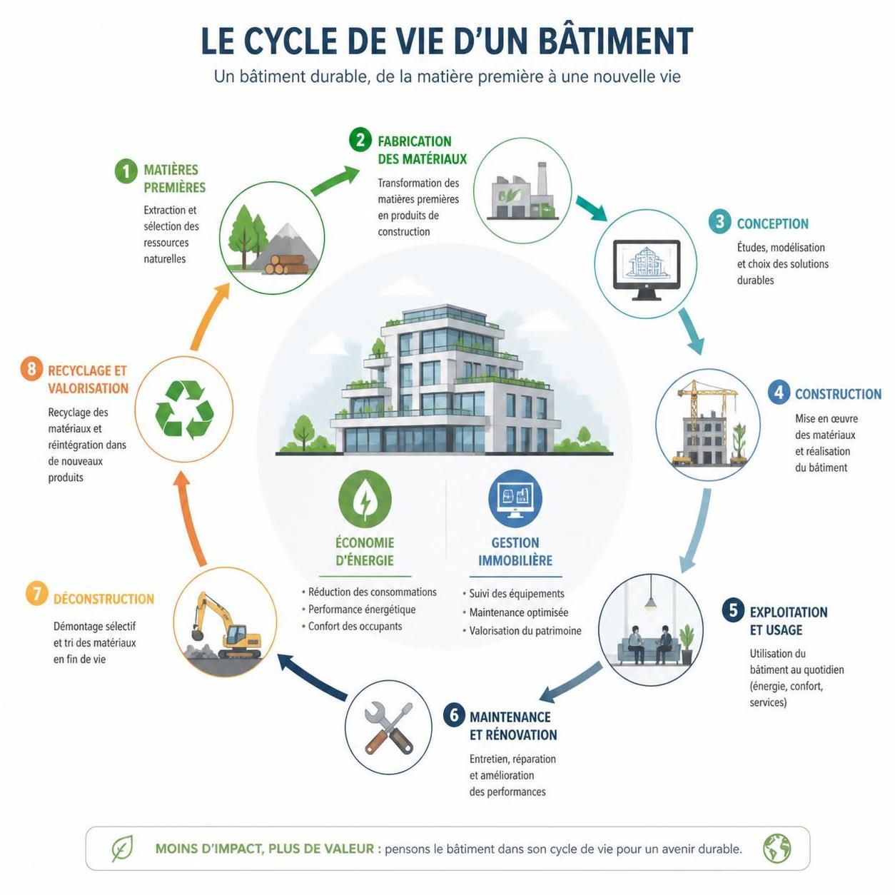 découvrez l'importance du cycle de vie d'un bâtiment pour optimiser la gestion et maîtriser les coûts liés à vos biens immobiliers.
