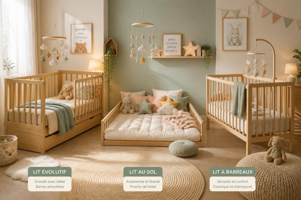 découvrez comment choisir le lit bébé idéal : lit évolutif, au sol ou à barreaux, pour assurer le confort et la sécurité de votre enfant dès ses premiers mois.