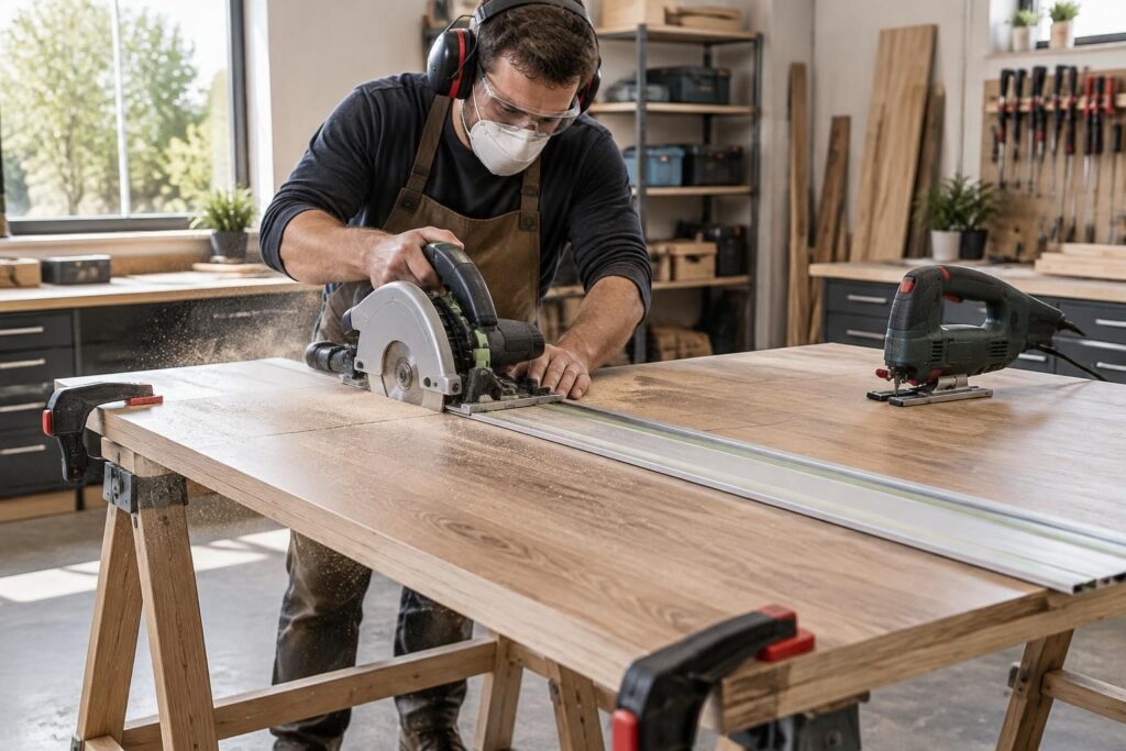 découvrez comment couper un plan de travail avec une scie circulaire ou une scie sauteuse : outils, techniques et conseils pour une découpe nette.